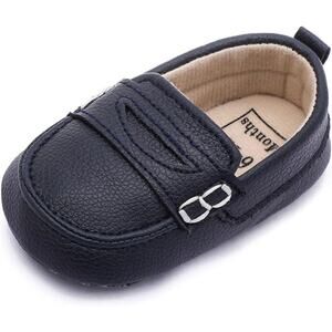 Moceen Baby Boys 12 -18 Months Navy Loafers Soft Sole PU Leather Moccasins Shoes
